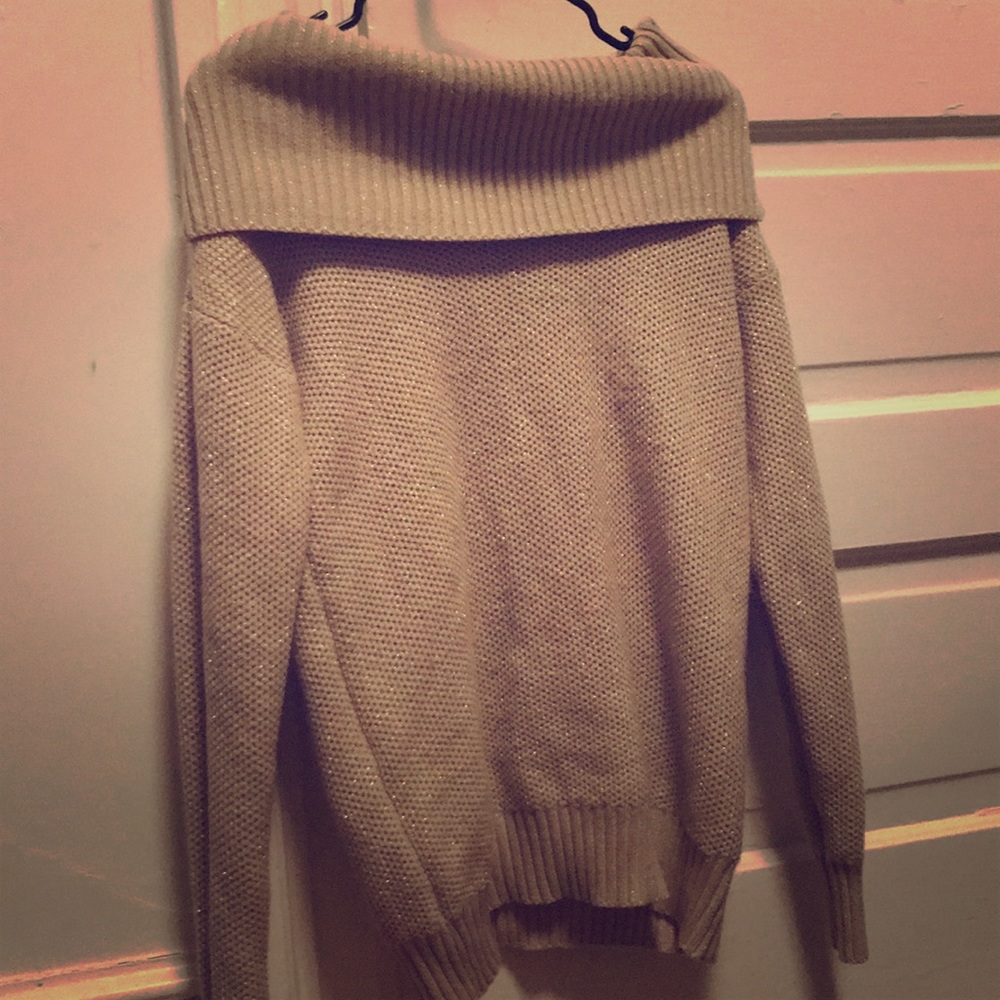 Beige Sparkle Cowl Neck Sweater
